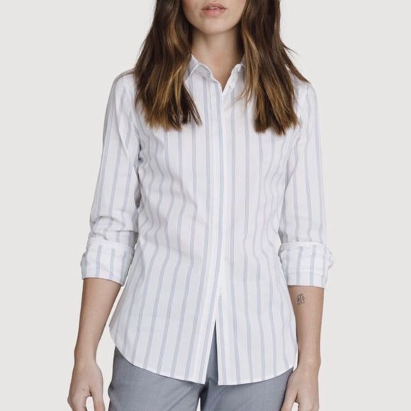 Kit And Ace White And Pink Striped Button Up Shirt Tailored Blouse Size 10 - Picture 1 of 14